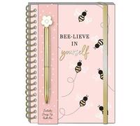 VOTUM Bee Journal with Pen - Spiral Notebook with “Bee-lieve in Yourself” Motivational Cover - Daisy Top Ballpoint Pen, Lined Pages, Cute Writing Journal Gift for Women and Girls