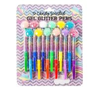 VOTUM Colored Gel Pens for Kids - Candy Scented 12 Piece Set - Medium Point Tips with Colorful Glitter Pom Poms