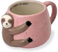 VOTUM White Ceramic Coffee or Tea Mugs: Animal Shaped Coffee Mugs with Hand Printed Designs and Printed Saying - 18.6 Fluid Ounce Large, Cute Handmade Cup (Sloth) Large Coffee Mug, Tea Cup Sloth Gifts