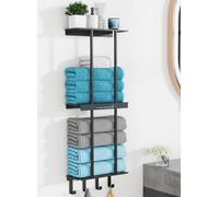 VOTZAAQ's Upgraded 3-Tier Towel Rack: Metal Shelf, 4 Hooks & Black Finish, 86 cm