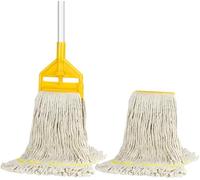 VOUBIEN Commercial Mop Heavy Duty Industrial Cotton Mop with Long Handle,Looped-End String Wet Mops with Extra Replacement Mop Head for Home,Garage,Office, Workshop, Warehouse Floor Cleaning
