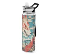 voucong 32oz Aesthetic Animal Wolf Cartoon Japanese Water Bottle with Lid Tritan BPA Free non toxic Water Jug with Spout for Walking washable