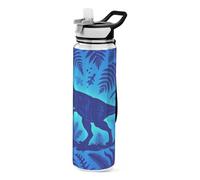 voucong 32oz Blue Dinosaur Leaf Straw Water Bottle Tritan Clear BPA Free non toxic Plastic Water Bottle with Handle for Car Cup washable