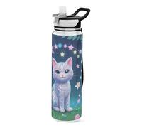 voucong 32oz Cartoon Cute Fake Sequin Cat Water Bottle with Carry Tritan Free BPA non toxic Reusable Plastic Water Bottles for Gym washable