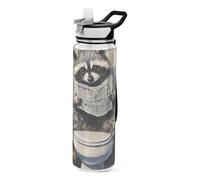 voucong 32oz Cartoon Cute Gray Raccoon Reads The Newspaper Water Bottles Slim Tritan Clear BPA Free non toxic Jug Water Bottle for Outdoors washable