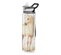 voucong 32oz Cartoon Cute Horse FLOWER Butterfly Water Bottle Spout Lid Tritan Leak Proof & BPA Free non toxic Bottle with Straw Lid for Gym washable