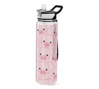 voucong 32oz Cartoon Cute Pink Pig Slim Water Bottle with Straw Tritan Leak Proof & BPA Free non toxic Plastic Water Bottle with Straw for Car Cup Portable