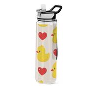 voucong 32oz Cartoon Cute Yellow Duck Love Water Bottle with Straw Tritan In BPA Free non toxic Water Bottle Jug for Gym Portable