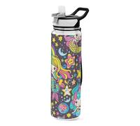 voucong 32oz Cartoon Mermaids Unicorns Rainbows Water Bottle with Carry Strap Tritan Clear BPA Free non toxic Plastic Reusable Water Bottle for Gym Portable
