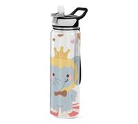 voucong 32oz Cute Cartoon Grey Circus Elephants Straw Water Bottle Tritan BPA Free Leakproof non toxic Jug with Handle for Travelling Portable