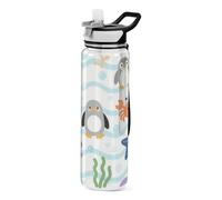 voucong 32oz Cute Cartoon Purple animal sea Penguin Water Bottle with Carry Tritan Clear BPA Free non toxic Water Jug for Cycling Portable
