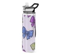 voucong 32oz Fake Glitter Cartoon Bow Pink Straw Water Bottles Tritan BPA Free Leak Proof non toxic Water Bottle Plastic for Walking Portable