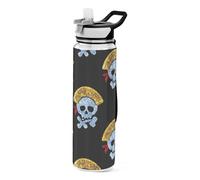 voucong 32oz Fake Glitter Cartoon Pirate Skull Black Water Bottle with Soft Straw Tritan Free BPA non toxic Bottle with Soft Straw for Gym