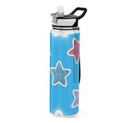 voucong 32oz Fake Glitter Cartoon Star Blue Straw Water Bottles Tritan Clear BPA Free non toxic Water Bottles Plastic Reusable for Fitness