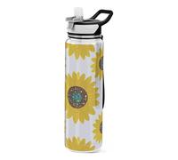 voucong 32oz Fake Glitter Cartoon Sunflower White Sport Water Bottle Tritan BPA Free non toxic Water Bottle Jug for Running washable