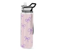 voucong 32oz Fake Glitter Sequins Bow Pink Water Bottle with Spout Lid Tritan Free BPA non toxic Jug with Handle for Outdoor