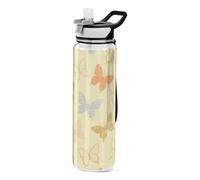 voucong 32oz Fake Glitter Sequins Butterfly Yellow Straw Water Bottle Tritan BPA Free Leak Proof non toxic Plastic Bottle for Camping