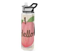 voucong 32oz Hello Cartoon Cute Pink Peach Travel Water Bottle Tritan Free BPA non toxic Large Water Jug with Spout for Camping Portable