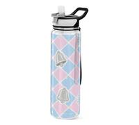 voucong 32oz Merry Christmas Blue and Pink Checkered Pattern Slim Water Bottle for Travel Tritan Leak Proof & BPA Free non toxic Water Bottles Plastic for Outdoor Portable