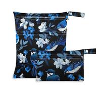voucong Aesthetic Blue Jay Birds Black Waterproof Large Wet Bag 2 Pack Travel Essentials for Baby with Handles for Daycare