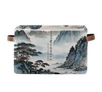 voucong Ancient Chinese Landscape Painting storage baskets 1 pack, Foldable and waterproof baskets organization and storage boxes with sturdy handle Hamper big for book