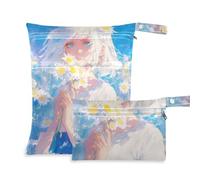 voucong Anime Girls Lemon Yellow Daisies Reusable Bags for Diaper 2 Pack Travel Essentials for Babies with Handles for Gym
