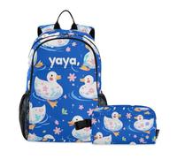 voucong Backpack For Boys With Lunch Box Cute Cartoon Ducks Deep Blue Background School Backpacks For Girls With Lunch Box 9-10 years