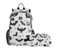 voucong Backpack With Lunchbox For Boys Cartoon Evil Black Halloween Bat monsters School Backpack With Lunch Bag 9-10 years