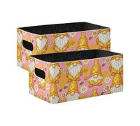 voucong Bee Gnome Daisy Peach Large Fabric Storage Baskets 2 Pack Foldable Organizer Bins for Home, Office,Closet, Clothes