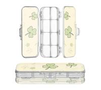 voucong Beige Cartoon Four-leaf Clover Clear Pencils Box 2 Layer Pens Storage Case For Stationery Supplies With Snap Lid