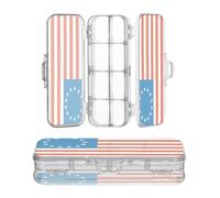 voucong Betsy Ross Flag Early Usa Blue Red Clear Pencil Box 2 Layer Transparent Pens Cases For Kids With Snap And Lid
