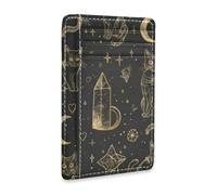 voucong Black and Gold Goth Tarot Cat Leather Womens Wallet Slim with ID Window RFID Blocking Credit Card case for Men&Women
