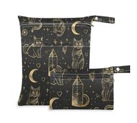 voucong Black and Gold Goth Tarot Cat Zippered Gym Clothes Bag 2 Pack Travel Essentials for Flying with Handles for Gym