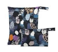voucong Black Digital Art Leopard Print Waterproof Wet Dry Bag 2 Pack Travel Essentials for Flying with Handles for Bathing