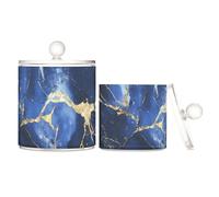 voucong Blue Gold Irregular Marble Texture Clear Plastic storage organizer with lid Dresser Essentials Decorative storage bin Floss Picks 2 Pack