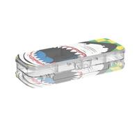 voucong Blue-green Checkered Plaid Shark Clear Pencils Box Double Deck Transparent Hard Pens Case For Kids With Lid