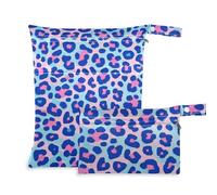 voucong Blue-Pink Leopard Print Zippered Wet Swimsuit Bag 2 Pack Travel Essentials for Flying with Handles for Travel