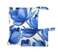 voucong Blue Tulipa White Background Oil Painting Style Mess-Proof Bags for Wet 2 Pack Travel Essentials for Baby with Handles for Gym