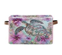 voucong Boho Flowers Bright Color Turtle storage baskets 1 pack, collapsable and waterproof foldable storage cubes baskets with sturdy handle organizing little for room