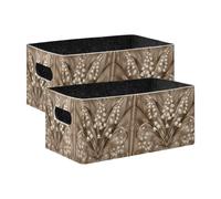 voucong Boho Lily Of Valley Floral Brown Decorative Storage Bins 2 Pack Organizing Closet Shelf for Pantry Shelves Drawers Desktop Closet Classroom Office