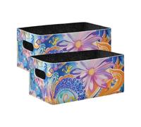 voucong Boho Psychedelic Blue Bloom Fabric Storage Baskets 2 Pack Bin for Closet Cloth Gift