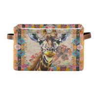 voucong Boho Style Flower Floral Giraffe storage baskets 1 pack, collapsable and waterproof durables fabric cube storage bins with sturdy handle tub accessories for bedroom