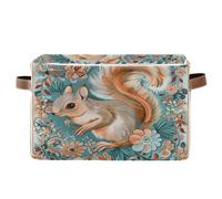 voucong Boho Style Flower Floral Squirrel storage baskets 1 pack, foldable and waterproof organizers and storage basket with sturdy handle organizing totes for shelves