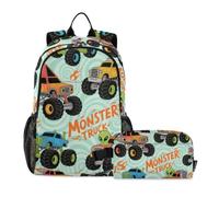 voucong Boys Backpacks With Lunchbox Cartoon monsters Truck Colorful School Bag With Lunch Bag age 8-10 years old