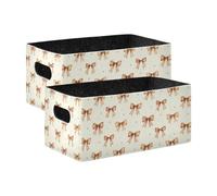 voucong Brown Ribbon Bow Large Storage Baskets 2 Pack Foldable Bin for Shelves Cupboards Drawer