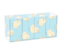 voucong Cartoon Chicks Blue Acrylic Pen Cup 4 Compartments Transparent Plastic Teacher Desk Must Haves for SchoolSupplies