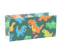 voucong Cartoon Cute and Colorful Dinosaurs Acrylic Pen Organizer for Desk 4 Compartments Clear Plastic Stationery Organizer for SchoolSupplies