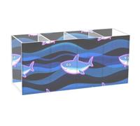 voucong Cartoon Cute Animal Shark Wave Blue Acrylic Pencil Holder 4 Compartments Clear Plastic Desk Organization for SchoolSupplies