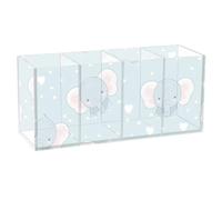 voucong Cartoon Cute Blue Elephant Acrylic Pencil Holder 4 Compartments Clear Plastic Pencil Dispenser for SchoolSupplies