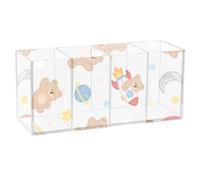 voucong Cartoon Cute Brown Bear Acrylic Pencil Case Organizer 4 Compartments Transparent Plastic Teacher Desk Must Haves for SchoolSupplies